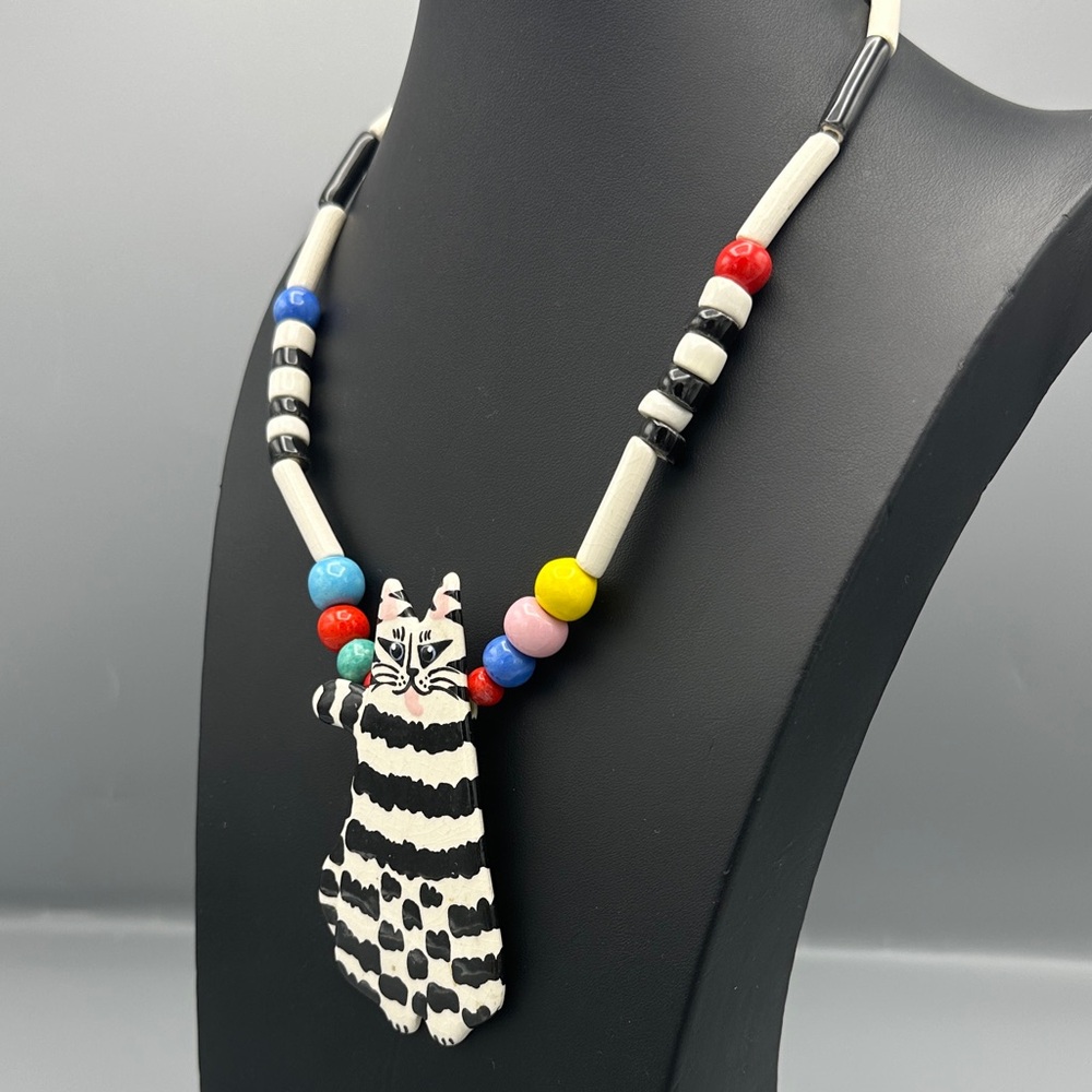 Candace Loheed Ruby Z Striped Cat Ceramic Necklac… - image 5